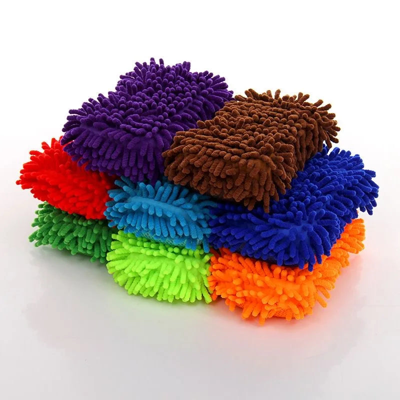 Mikrofaser-Autowaschschwamm, doppelseitig, mit Chenille und Scheuerschrubber, kr