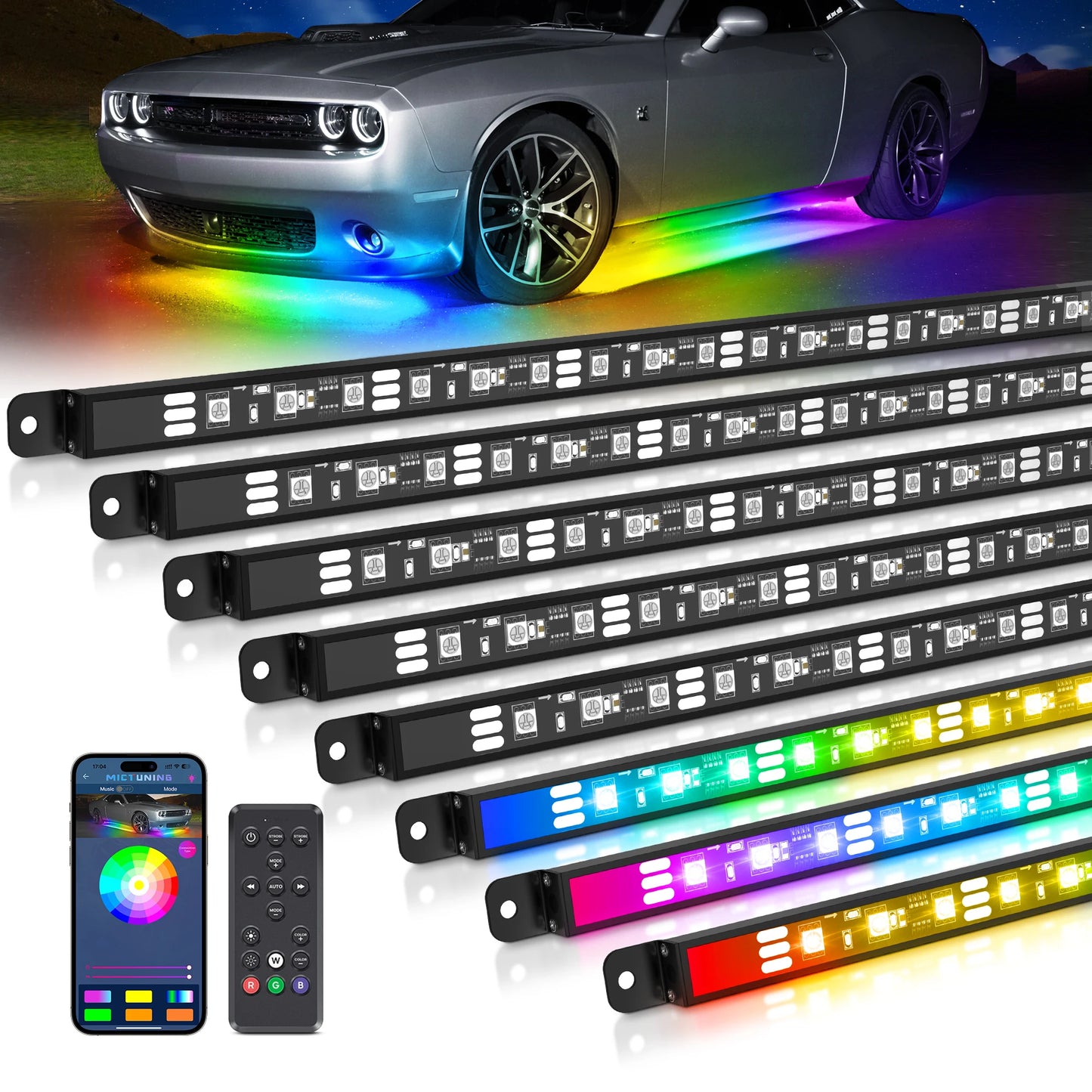 N8 Auto-Unterlichtleisten-Set, RGB+IC-LED, mehrfarbiger…