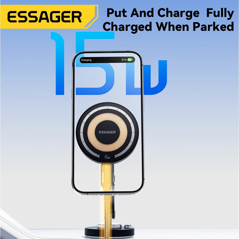 Essager Magnetisches kabelloses Ladegerät, Autotelefonhalter, 15 W, schnelles Aufladen, einfache Paste-Halterung, Stä...