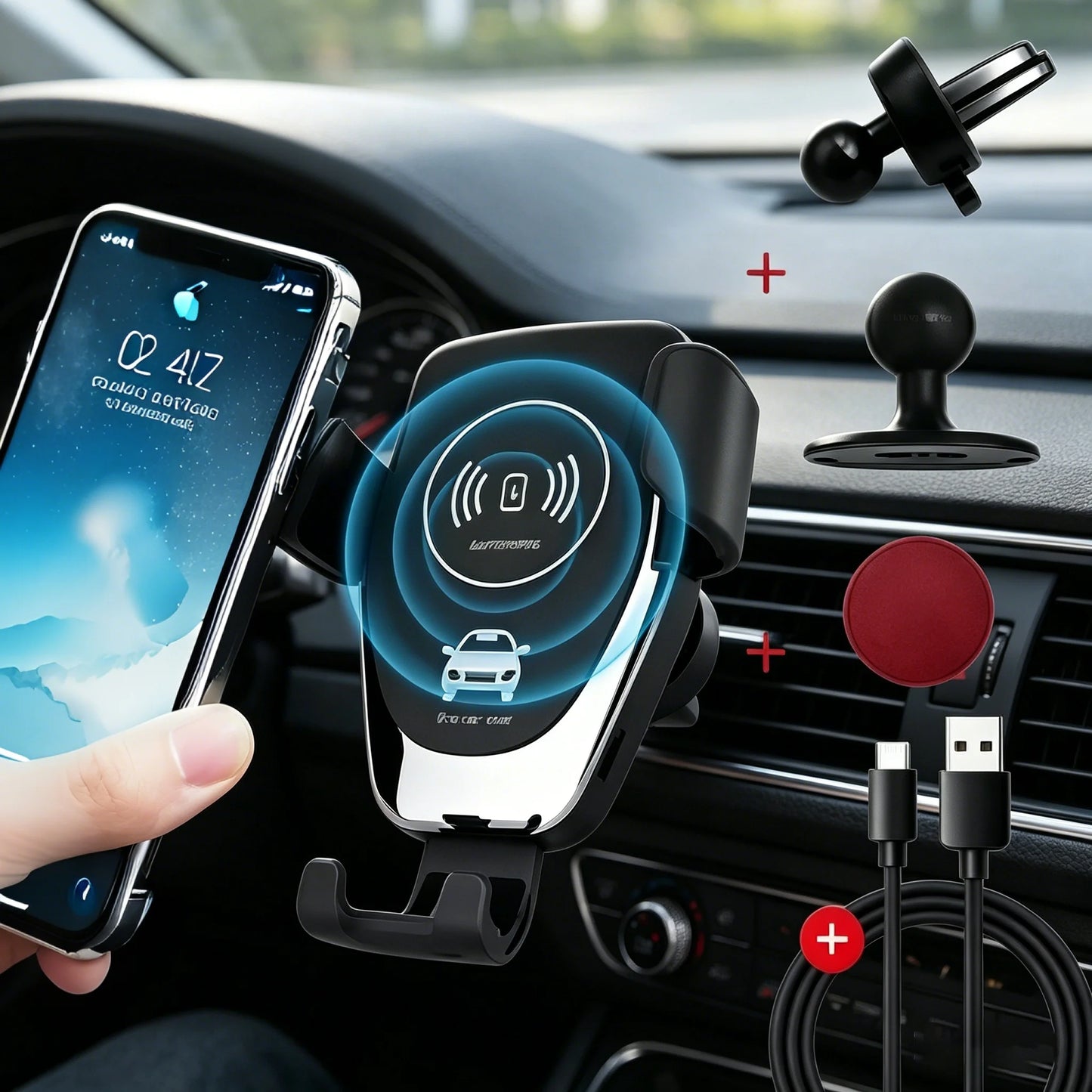 Kabelloses Auto-Ladegerät Handyhalterung Schwerkraft-Induktions-Lüftungshalterung Schnelles Kabelloses Laden für iPho...