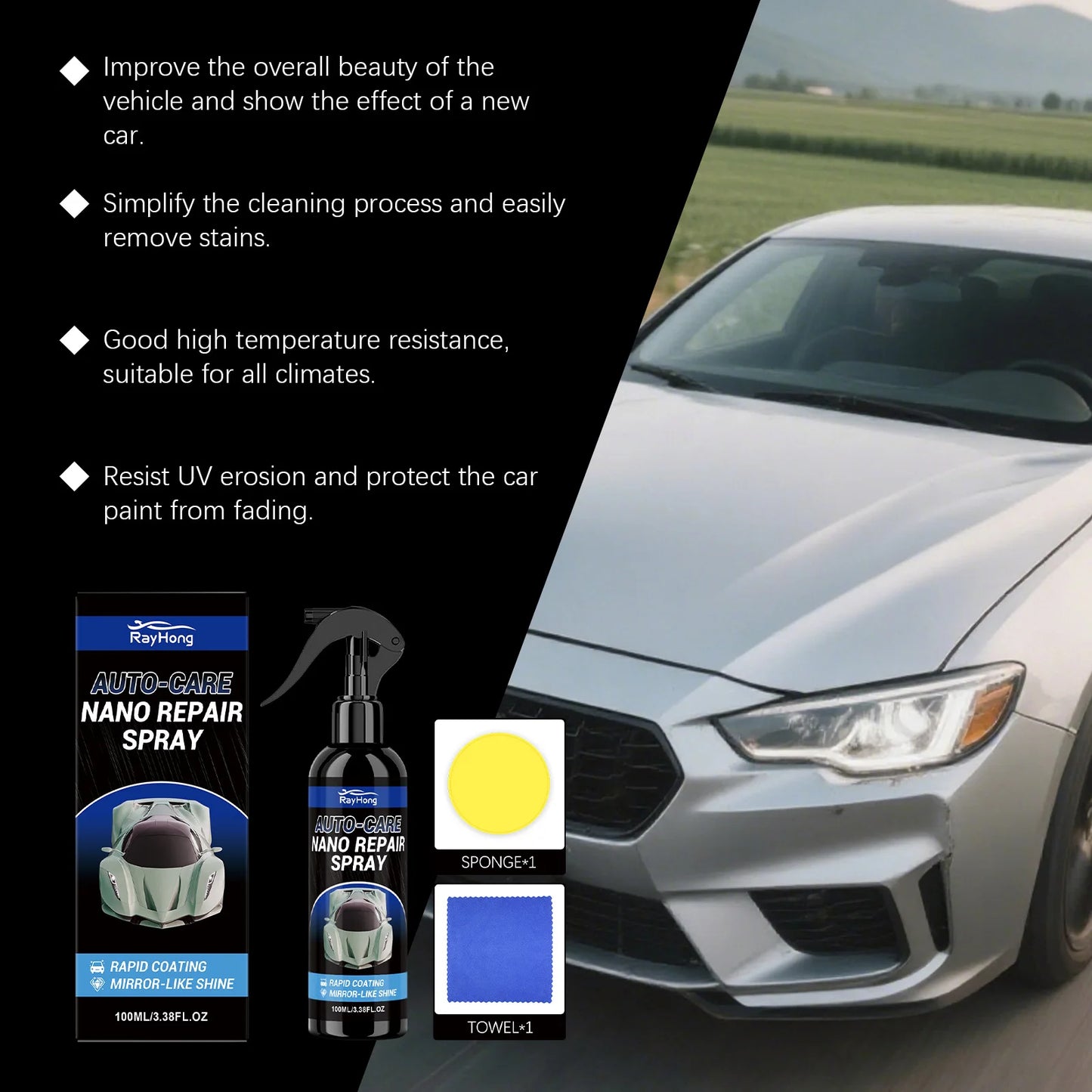 Auto Nano-Keramikbeschichtung Spray-Set Schnellwirkende Beschichtung Hydrophobe Politur Kratzerreparatur Schutz Autol...