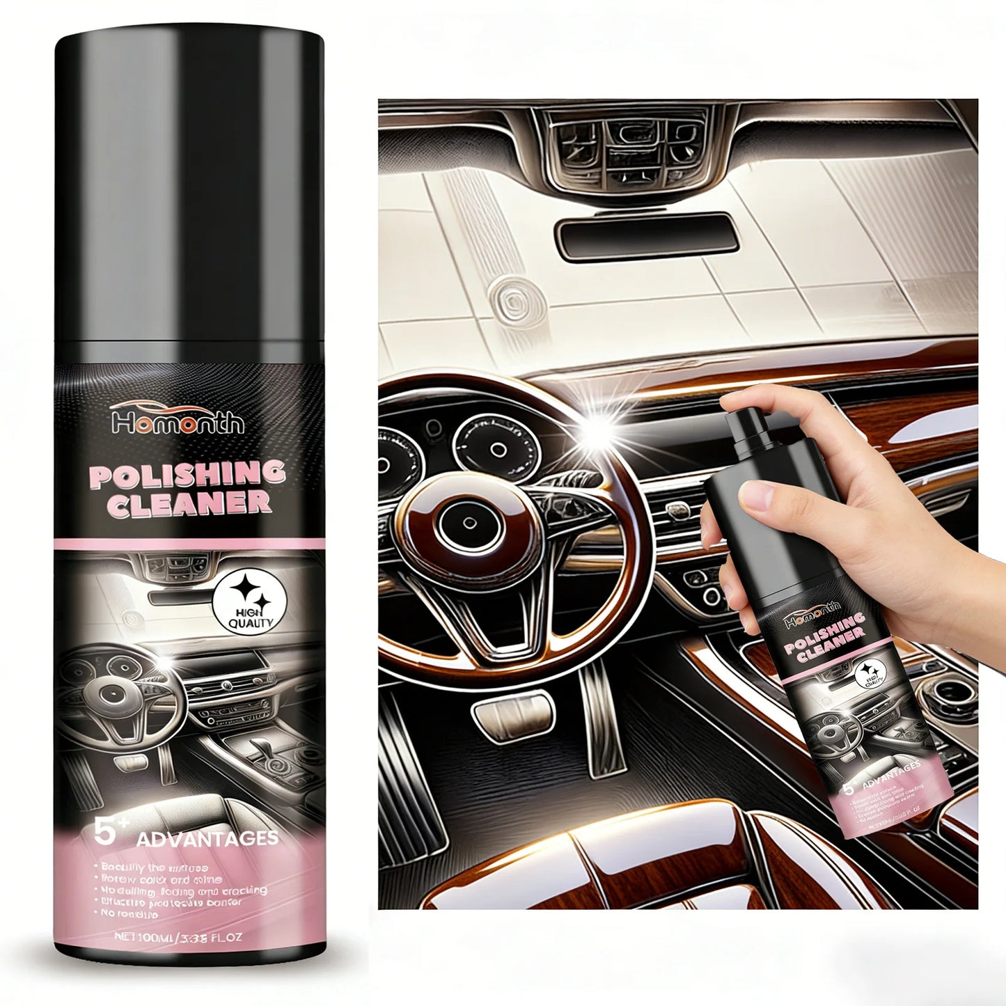 100 ml Auto-Innenpolier- und Reinigungsspray für Armaturenbrett, Leder und Kunst