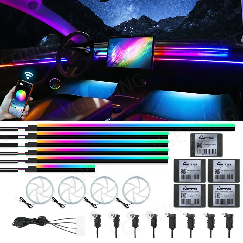 22-in-1-Auto-Umgebungslichter, RGB, 64 Farben, universeller LED-Innenraum, versteckter Acrylstreifen, Symphonie-Atmos...