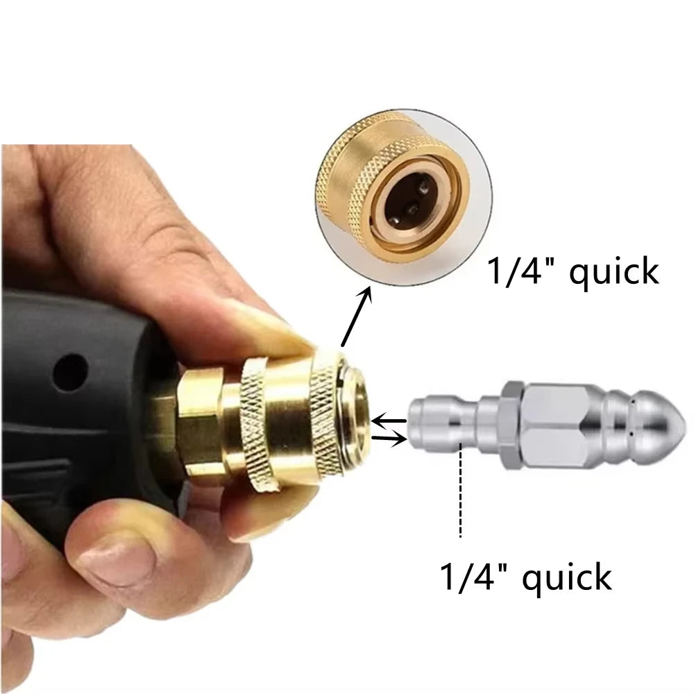 Water Jet High Pressure Sprayer Nozzle Clean Sewer 1/4" Stainless Steel Pressure Washer Quick Plug Drain Hose Nozzle Too