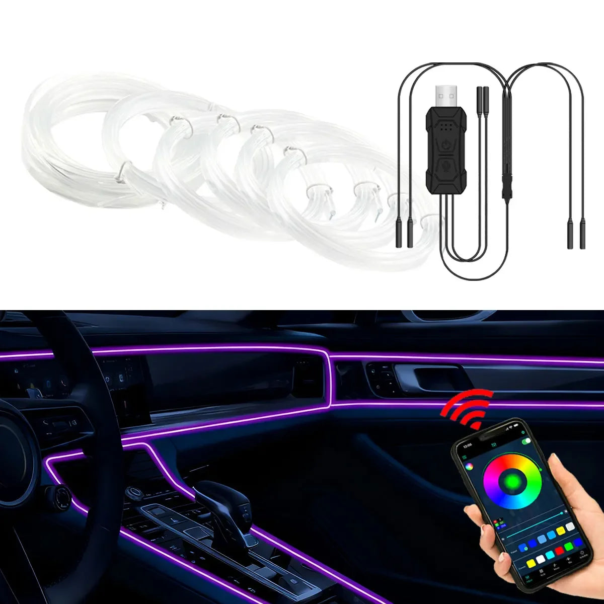 LED-Ambientebeleuchtung Neon Auto-Innenraumstreifenlicht RGB