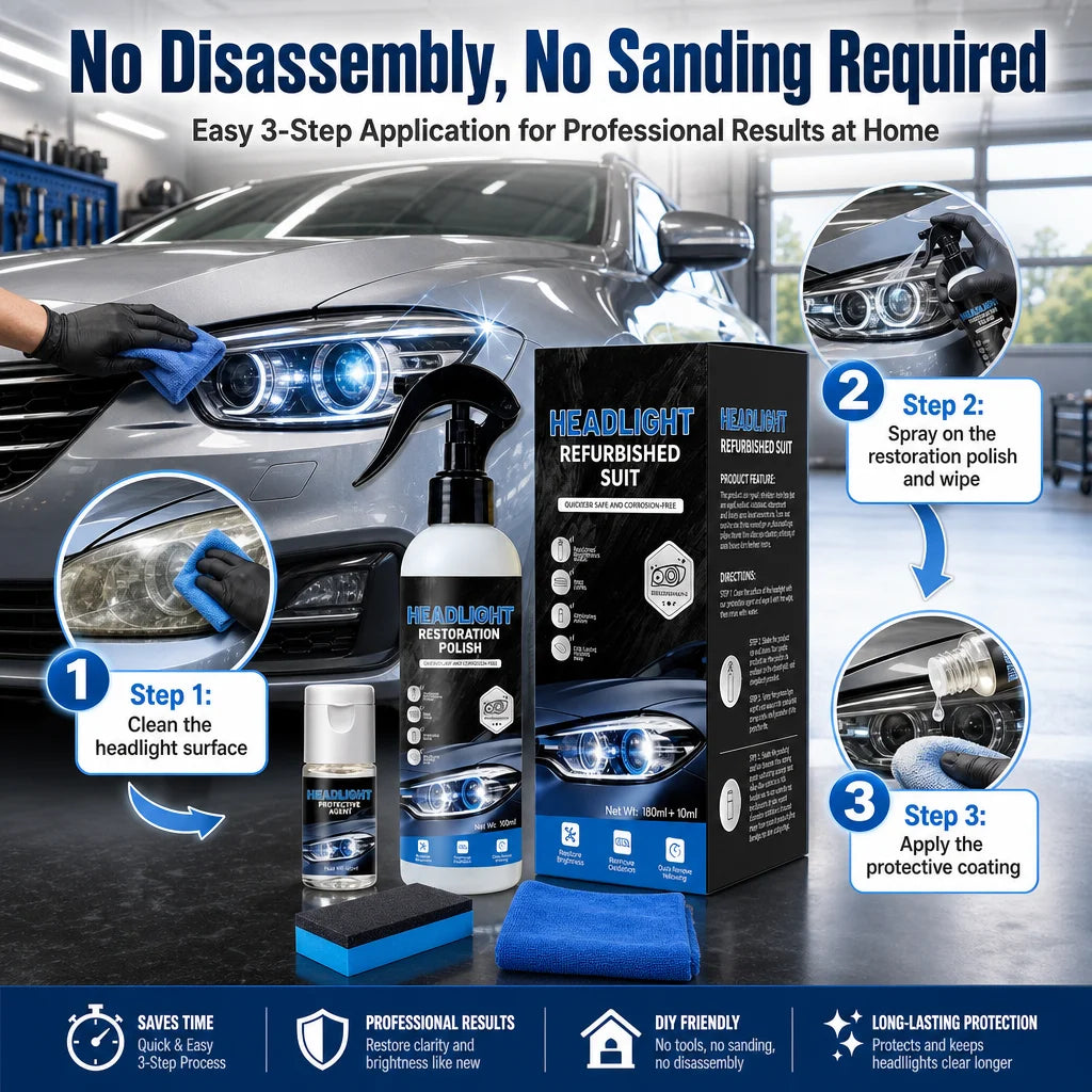 OGAS Scheinwerfer-Coating-Kit 180ml+10ml – Vergilbungsentferner & Schutzlack mit Werkzeug