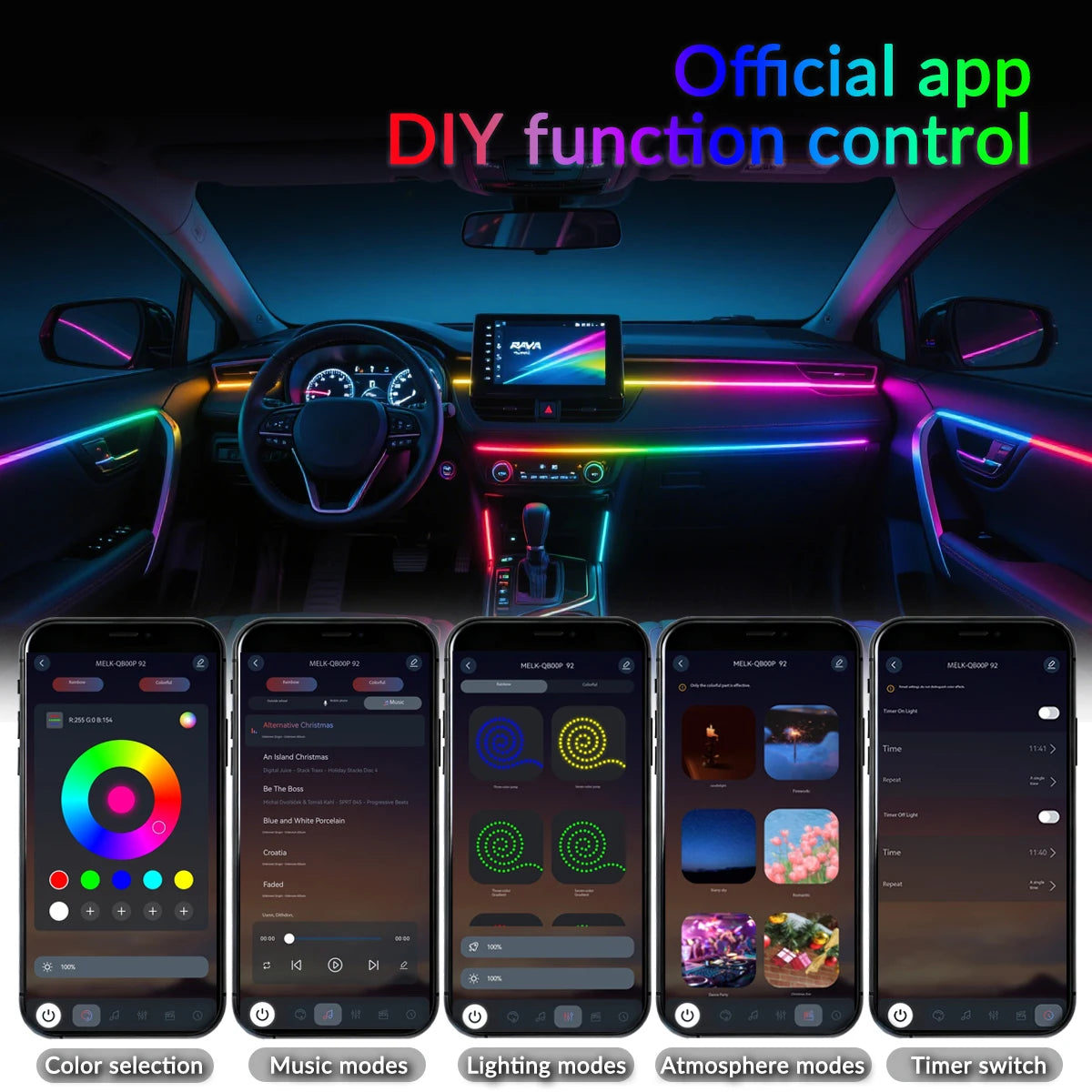 Auto Ambientebeleuchtung Set RGB 64 Farben LED-Streifenlichter