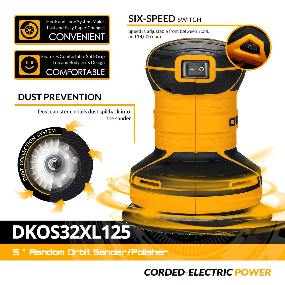 DEKO DKOS32XL125 320 W Geschwindigkeit 14.000 Uhr Zufälliger Exzenterschleifer Home DIY Carpenter Starker Staubsammel...