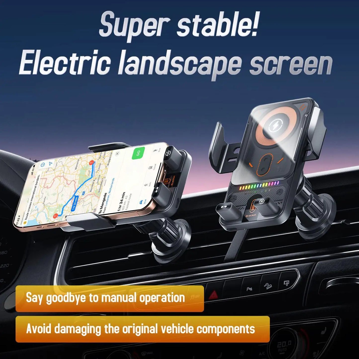 Automatisch Klemmende Auto-Handyhalterung mit Kabelloser Ladestation 15W Schnellladung Navigationshalterung für Musik...