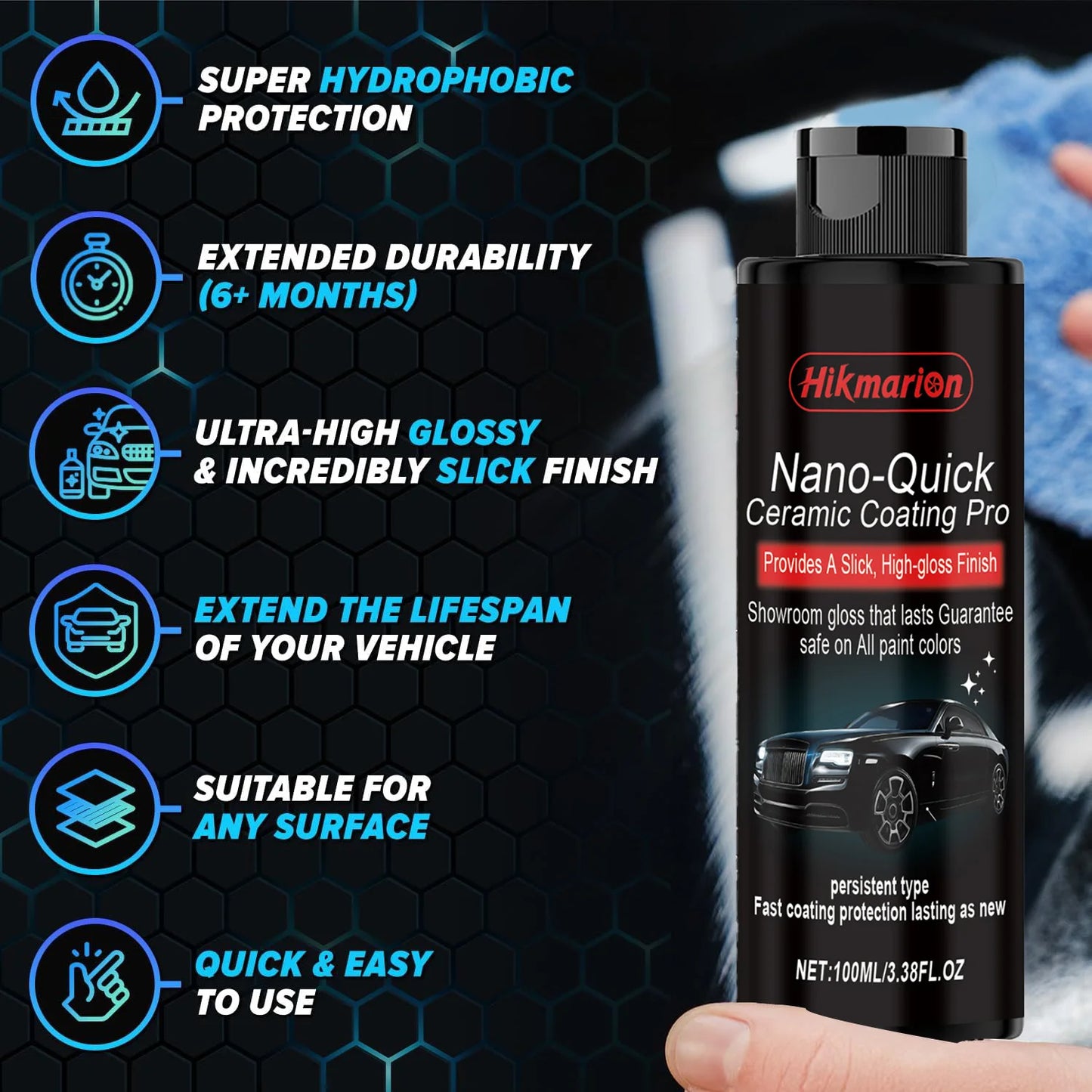 Premium Auto Nano-Keramikbeschichtung Flüssig – Kristallglas-ähnliche hydrophobe Lackbeschichtung für langanhaltenden...