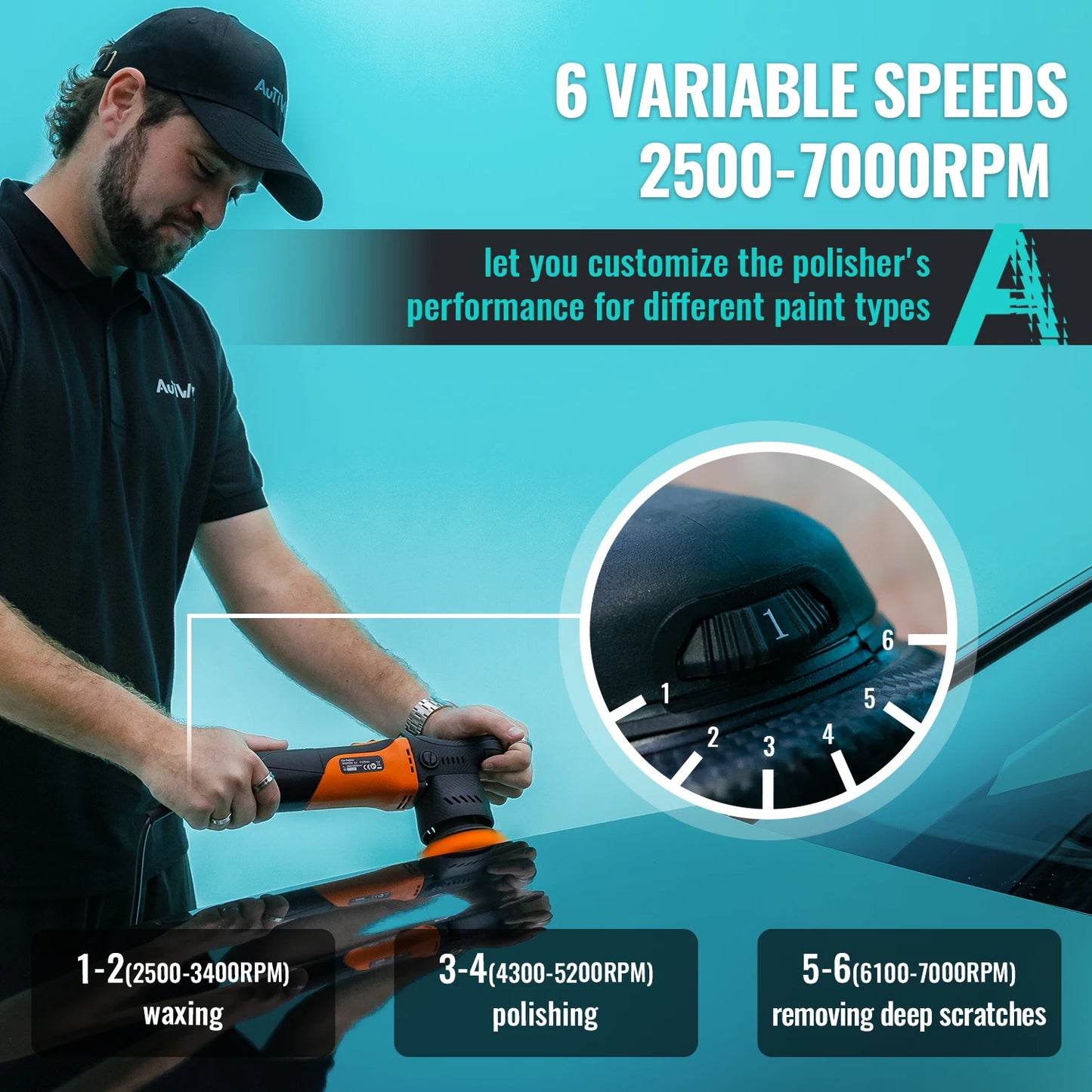 AUTIWOZ 650W Mini Auto-Poliermaschine 50mm/75mm Dual-Action Poliergerät 12mm Exzenter-Kratzerentfernungswerkzeug Wach...