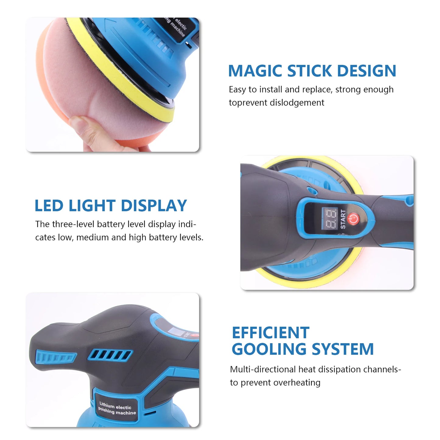 21V Akku-Poliermaschine 8 Geschwindigkeiten 150mm Selbstklebender Polierpad LED-Batterieanzeige für Autopflege und Wa...