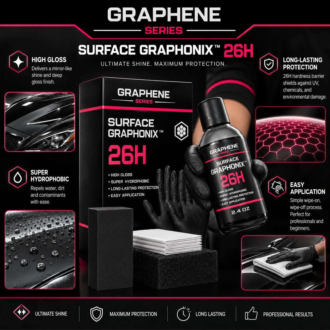 Graphen-Keramikbeschichtung 26H – Hydrophobe Autolack-Schutzbeschichtung Kratzerreparatur Hochglanz Langlebig