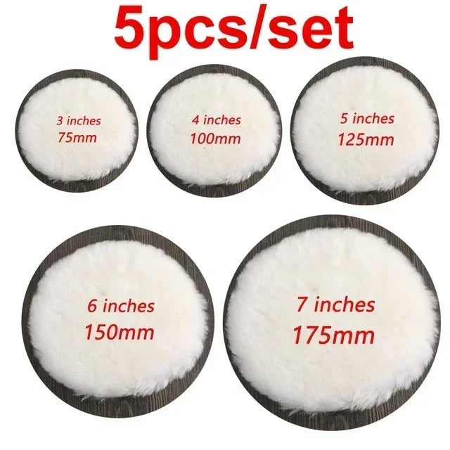 5-tlg. Woll-Polierscheiben-Set 75–180mm – Schaum & Wolle für Lackpolitur & Wachsen