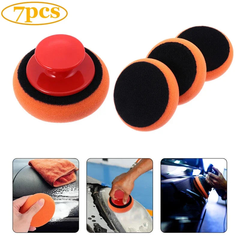 1/7Pcs Auto Wachs Applikator Pads Kit mit Roten Griff Weichen Schwamm Applikatoren Schaum Wachs Pad Für Auto polierer...