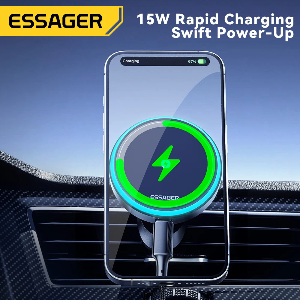 Essager 15 W magnetischer kabelloser Autotelefonhalter, verstellbar, 360 Grad, Autoladegerät für iPhone 15 14 13 Pro,...