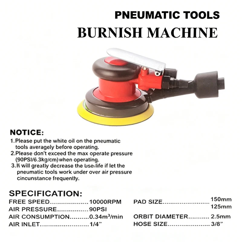 Pneumatischer Exzenterschleifer 6 Zoll – Vakuum-Exzenter-Polier-/Schleifmaschine für Auto, Wand, Holz, Metall