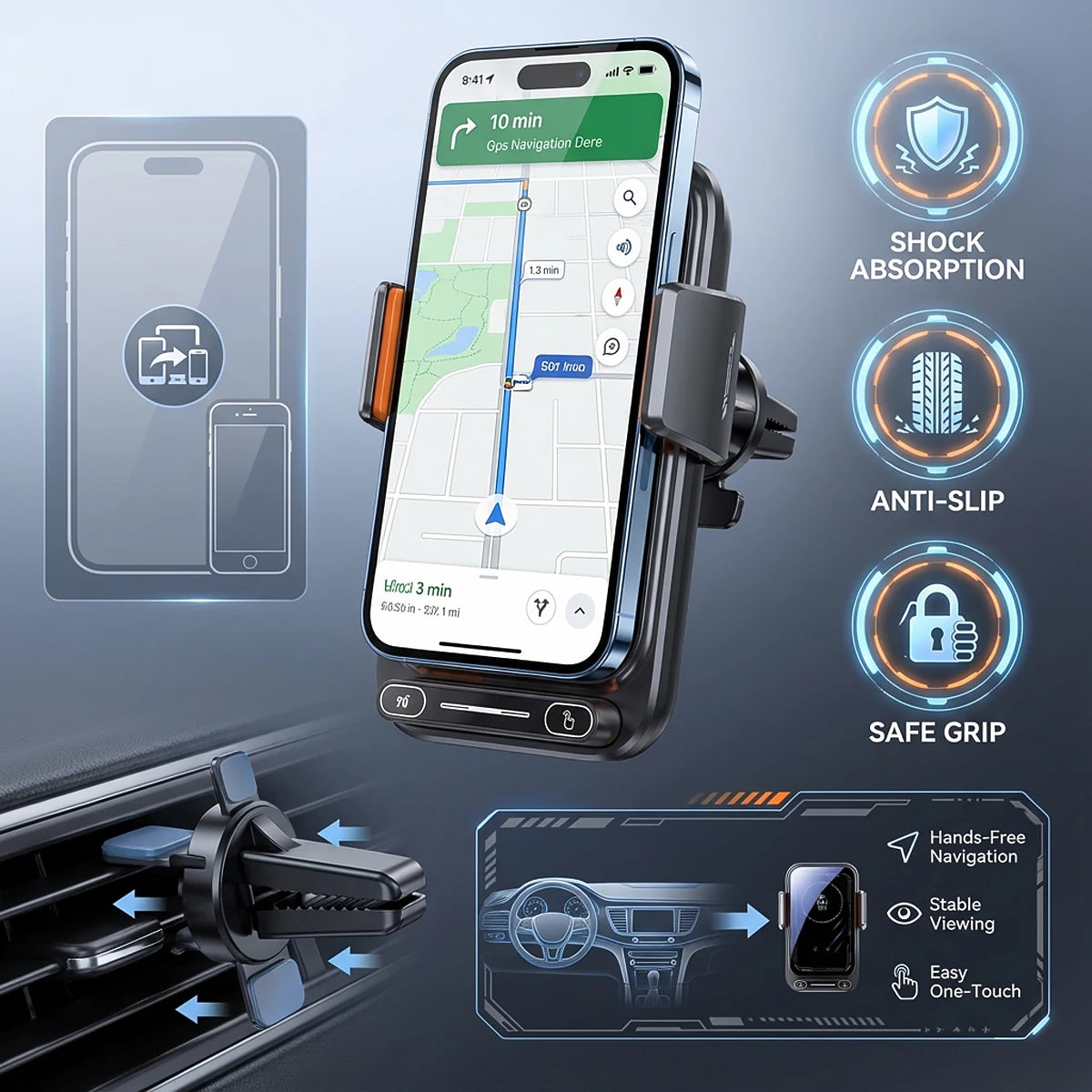 15 W kabellose Lade-Autotelefonhalterung mit Lichtsensor, automatische Klemme, One-Touch-Entriegelung und Drehung, st...