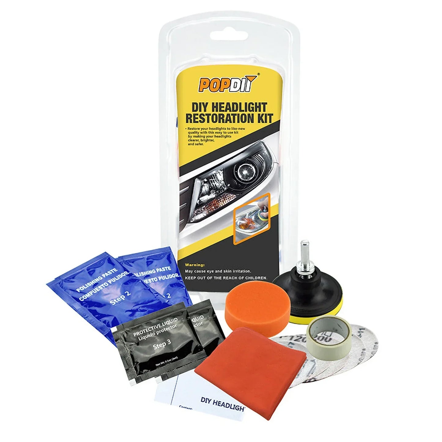 Scheinwerfer-Restaurations-Kit – Vergilbungsentferner, Aufheller & Linsenpolitur