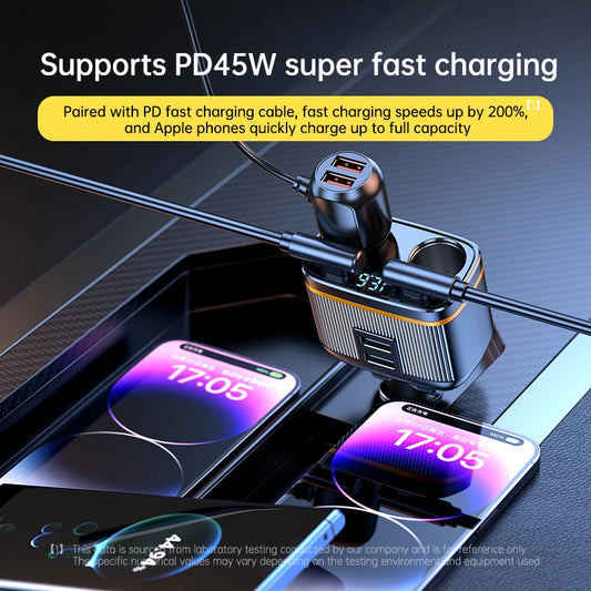 6 in 1 Zigarettenanzünder Splitter 145W USB C Ladegerät – SwissGlanzGarage Ansicht 2