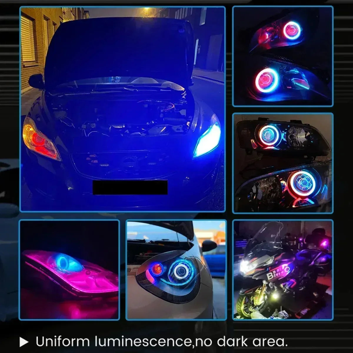RGB Cotton LED Angel Eyes Halo Rings 60mm 70mm 80mm – SwissGlanzGarage Ansicht 3