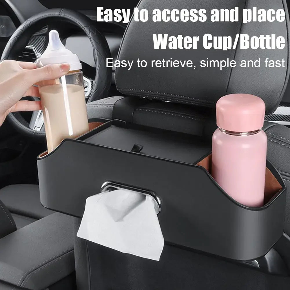 Car Seat Back Organizer PU Leather Rear Row Storage Box With Hook Cup