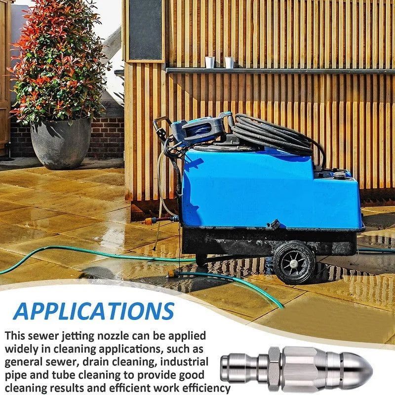 Water Jet High Pressure Sprayer Nozzle Clean Sewer 1/4" Stainless Steel Pressure Washer Quick Plug Drain Hose Nozzle Too
