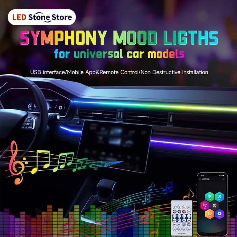 64 Farben Auto-LED-Ambientebeleuchtung USB-Acrylstreifen 110cm