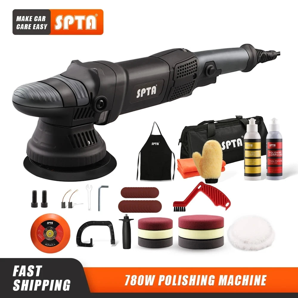 SPTA 5 Zoll 780W Dual-Action Auto-Poliermaschine mit 15mm Orbit und Schwammpads Zubehör für Fahrzeugpolitur