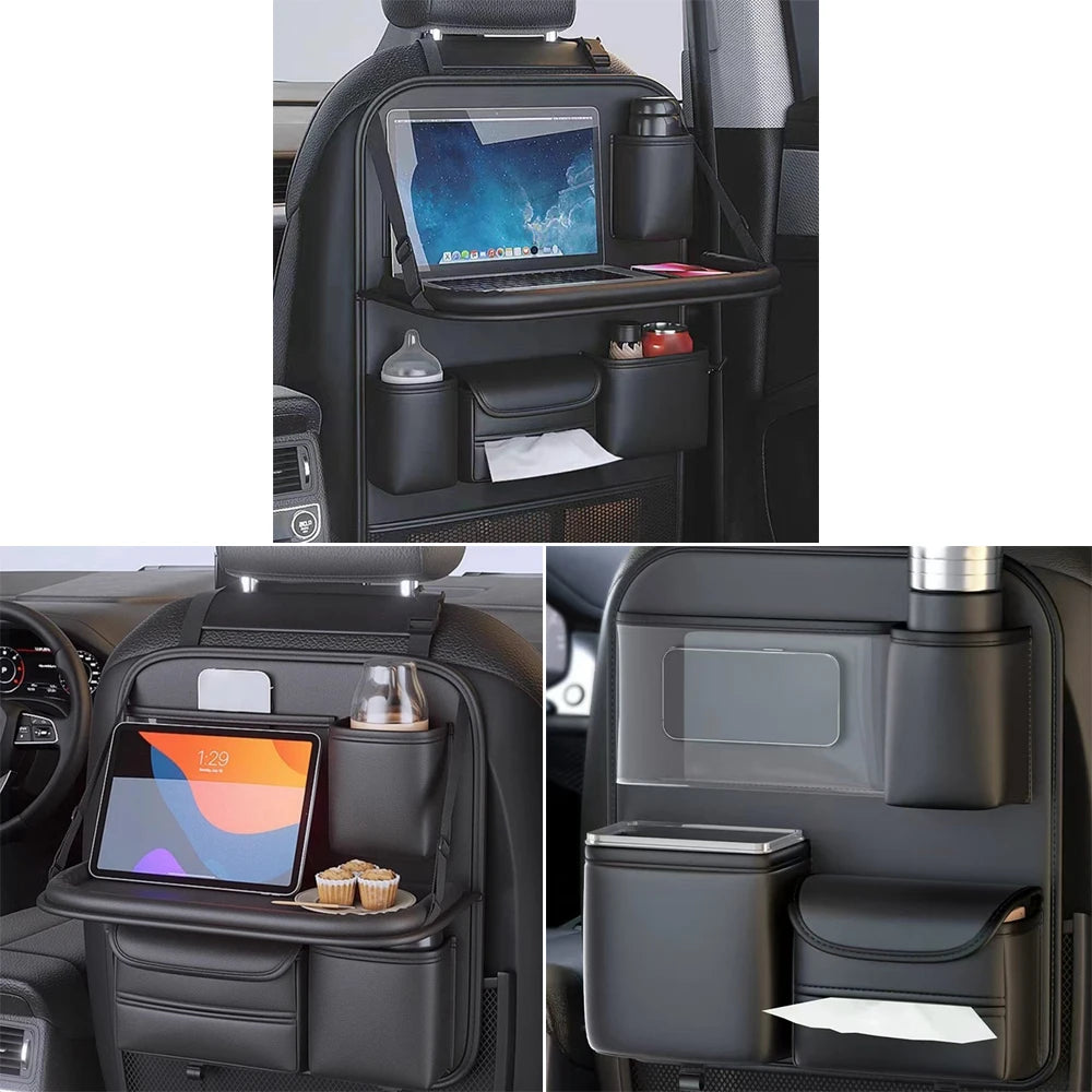 Leder-Autositz-Organizer mit Tablet-Halterung & Getränkehaltern