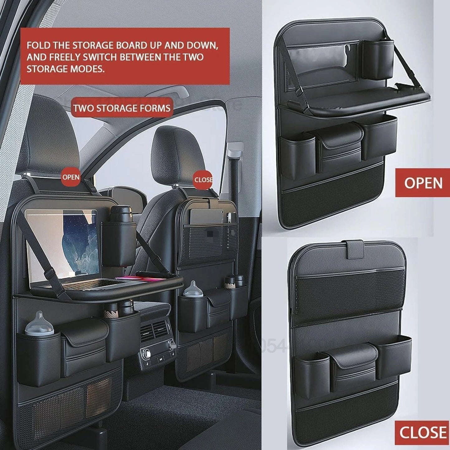 Faltbarer Auto-Rücksitz-Organizer mit Tischplatte, Auto-Rücksitzablage mit Touchscreen-Handyhalter, Aufbewahrungstasc...