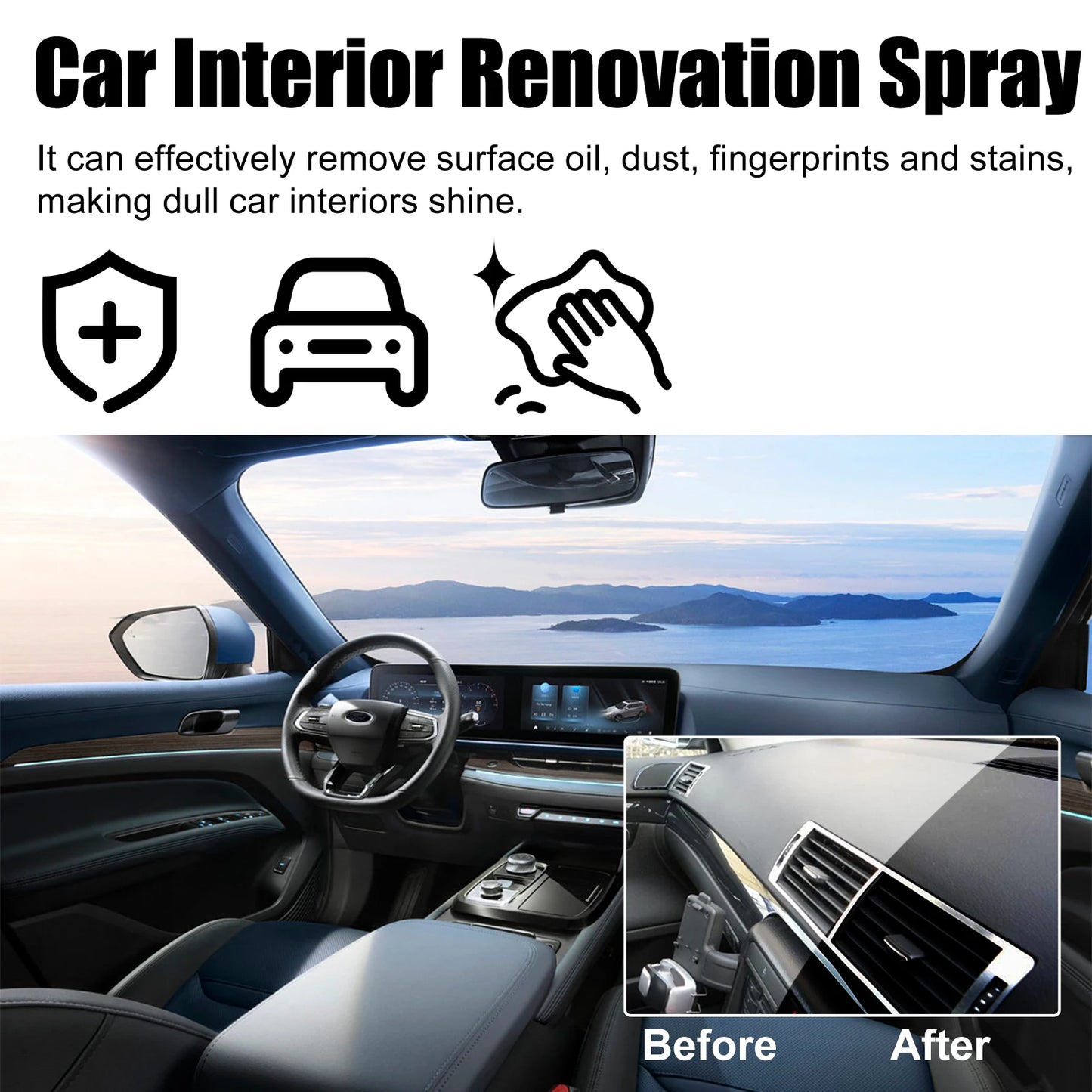 Auto-Innenreiniger, Restaurator, Spray, Armaturenbrett, Kunststoff, Lederreiniger, Schutzpolitur, Flecken entfernen, ...