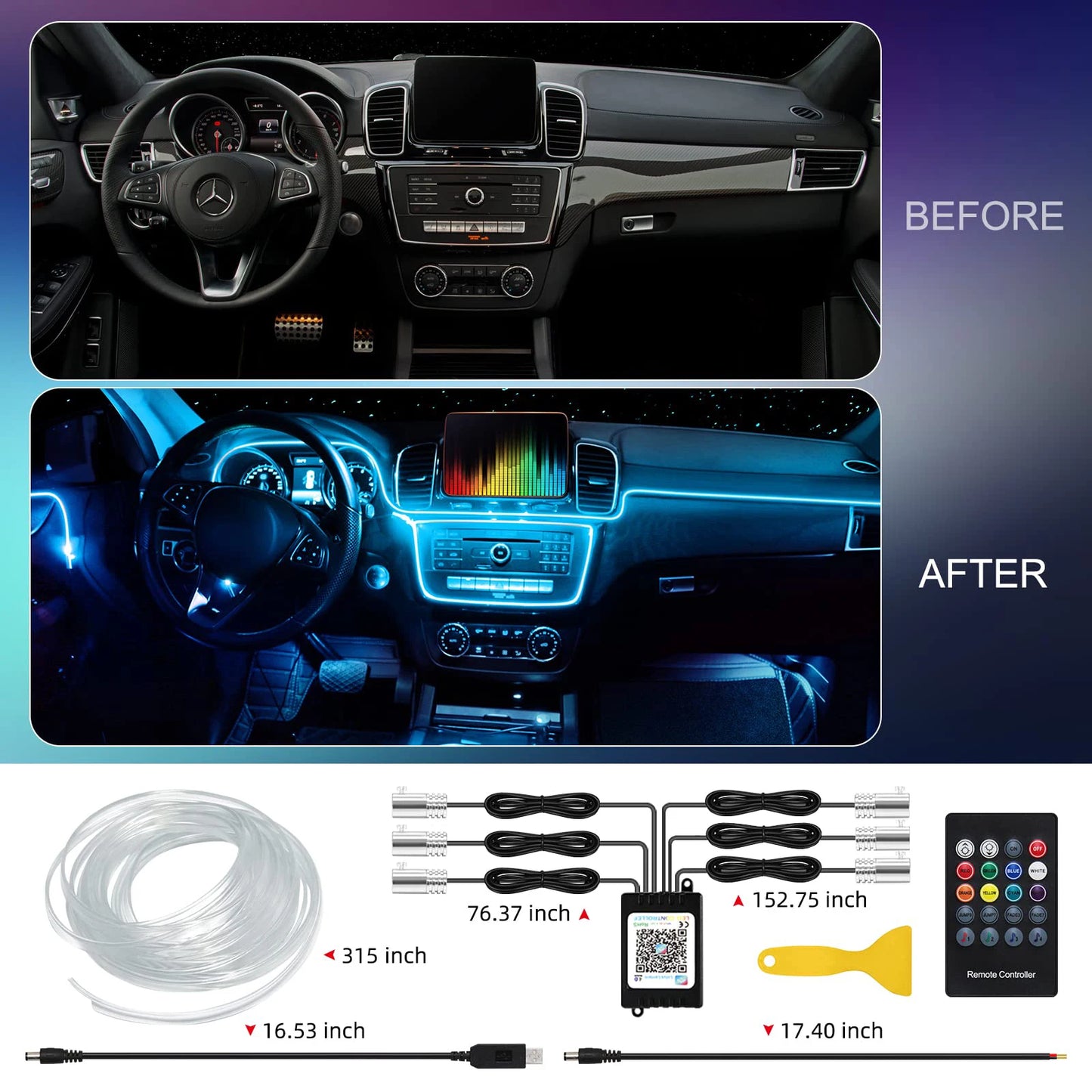 LED Auto Innenraum Umgebungs streifen Lichter RGB Glasfaser Atmosphäre Neon beleuchtung Kit mit App Fernbedienung Aut...