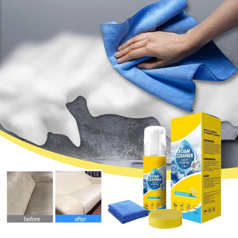 Premium Auto-Innenraum-Schaumreiniger-Set, mit Handtuch & Schwamm 150ml Spülfreie Neutralformel für Leder, Polster & ...