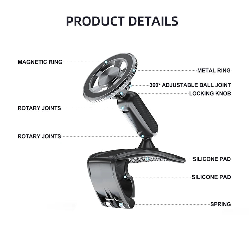 Magnetischer Armaturenbrett-Autotelefonhalter mit 360-Grad-Drehung [starke Kompressionsklemme] Clip-on-Armaturenbrett...