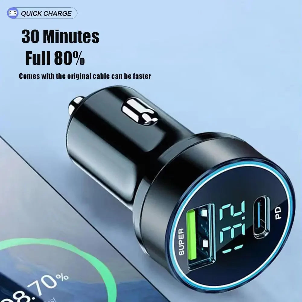 120W USB-C Auto-Ladegerät mit Digitalanzeige – SwissGlanzGarage Ansicht 2