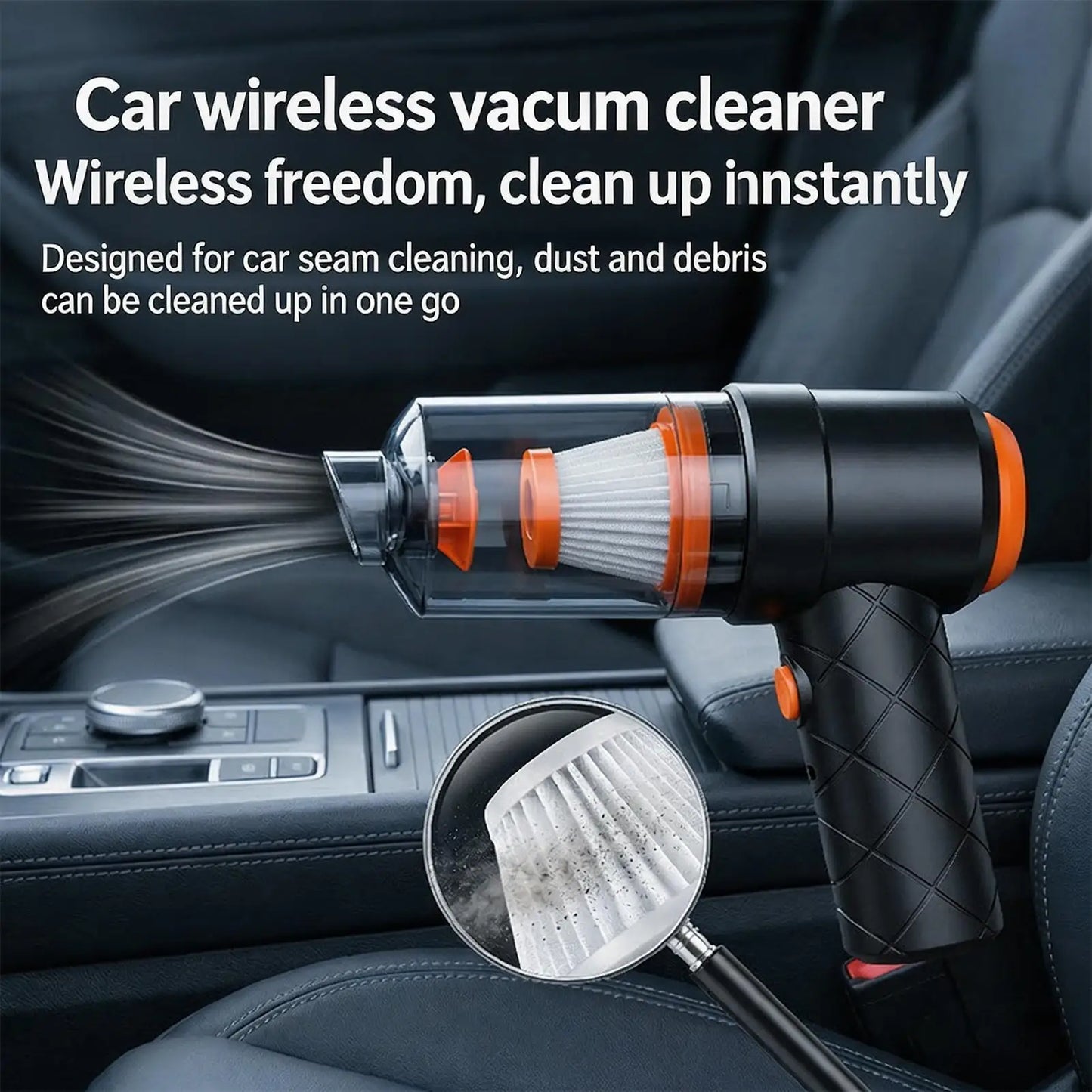 Tragbarer Kabelloser Auto-Staubsauger - Leistungsstarker Handstaubsauger für Autoinnenraum, Sitze & Polster, Mini-Sta...
