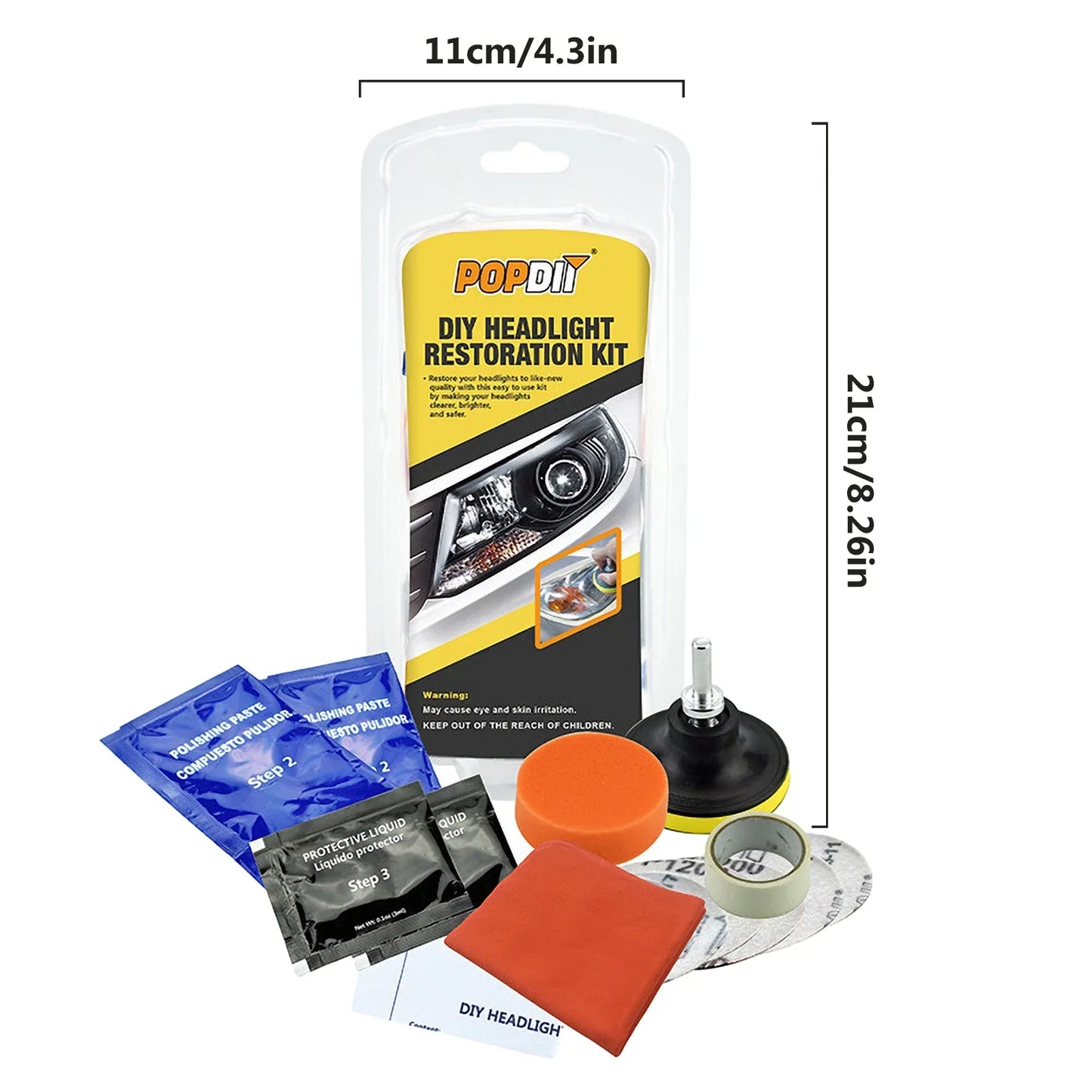 Scheinwerfer-Restaurations-Kit – Vergilbungsentferner, Aufheller & Linsenpolitur