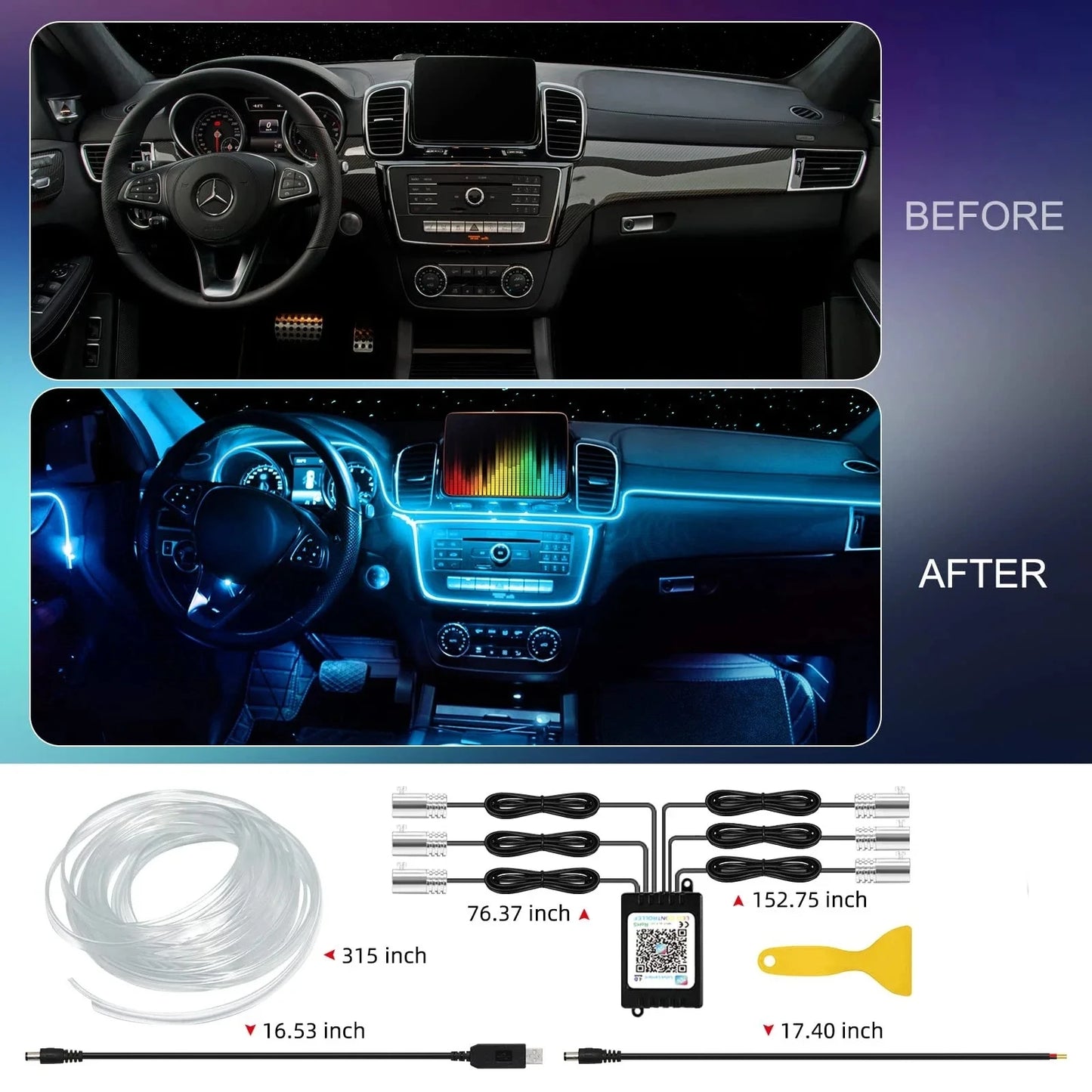 LED Auto Innen Umgebungs Streifen Lichter RGB Fiber Optic Atmosphäre Neon Beleuchtung Kit W/APP Fernbedienung Auto De...