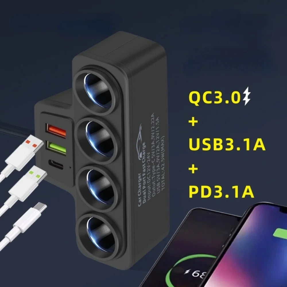 12V/24V Zigarettenanzünder Adapter 4 Ports 3.1A USB – SwissGlanzGarage Ansicht 4