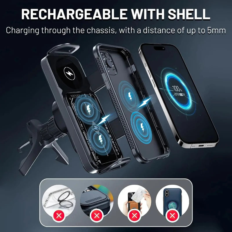Kabelloses Auto-Ladegerät, 2-in-1, elektrischer Telefonhalter, faltbar, für 15 W schnelles Laden, geeignet für iPhone...