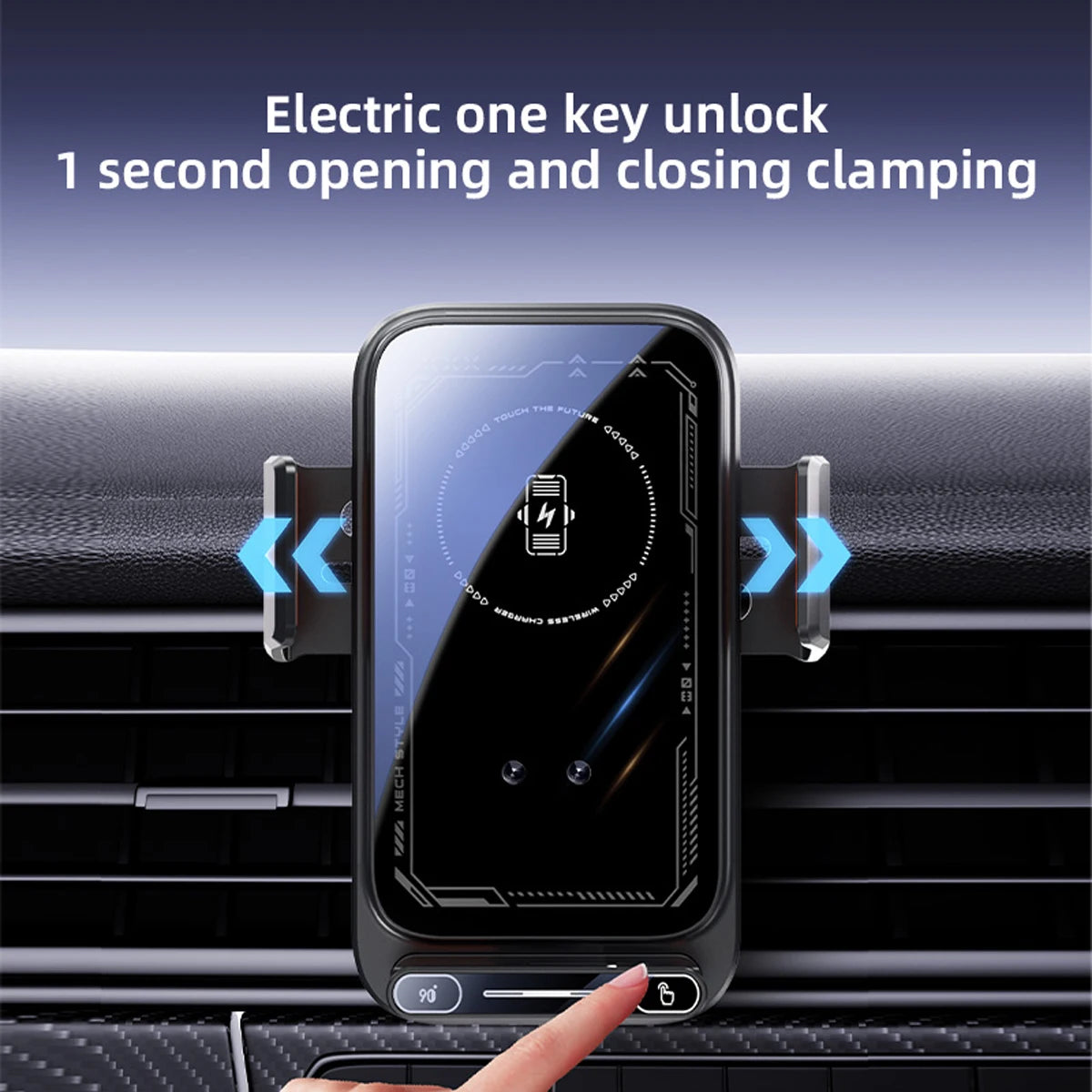 15 W kabellose Lade-Autotelefonhalterung mit Lichtsensor, automatische Klemme, One-Touch-Entriegelung und Drehung, st...