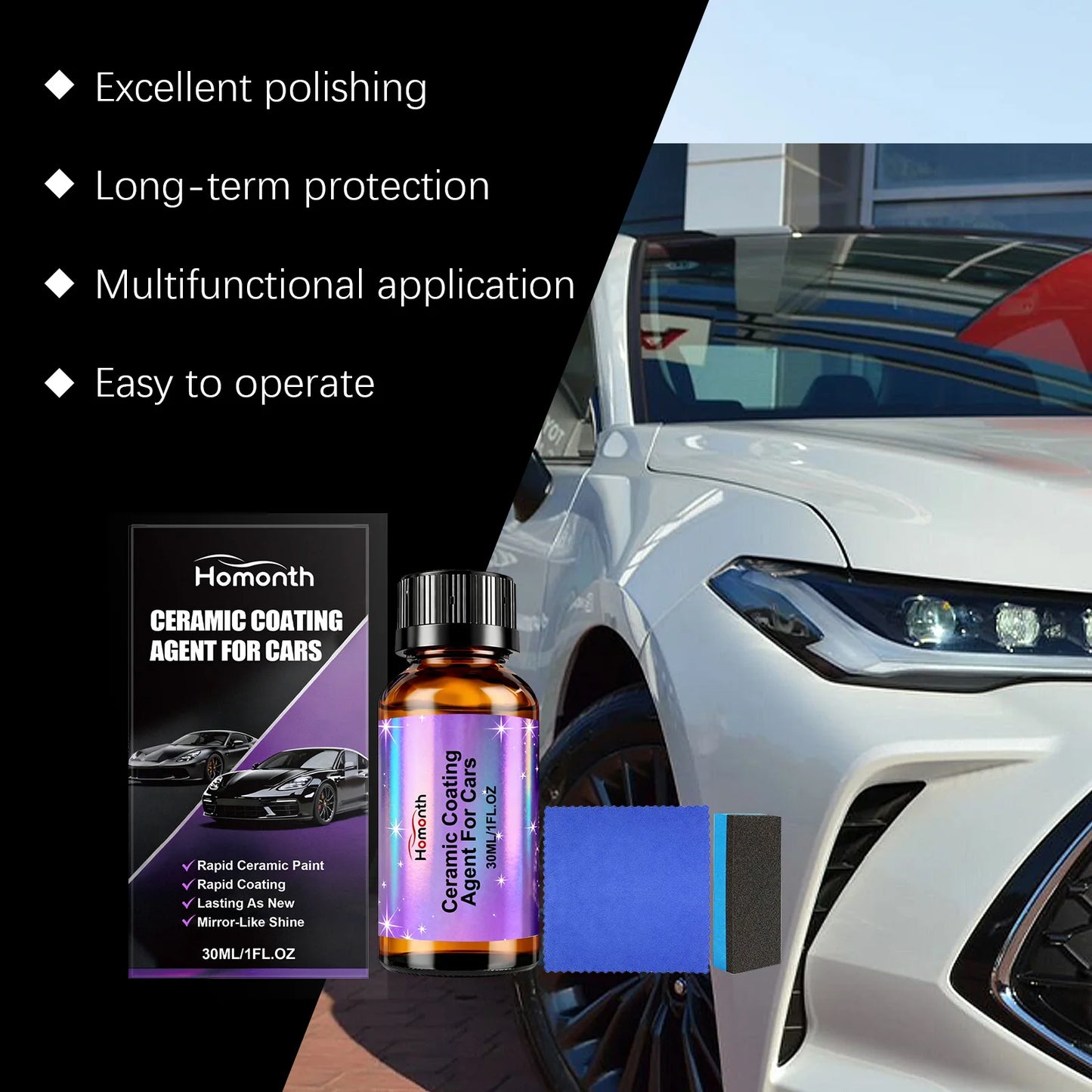 Auto-Beschichtung Hochglanz-Keramikwachs Nano-Hydrophobes Lackschutz-Set Autopflege-Politur für Wasserlose Reinigung ...