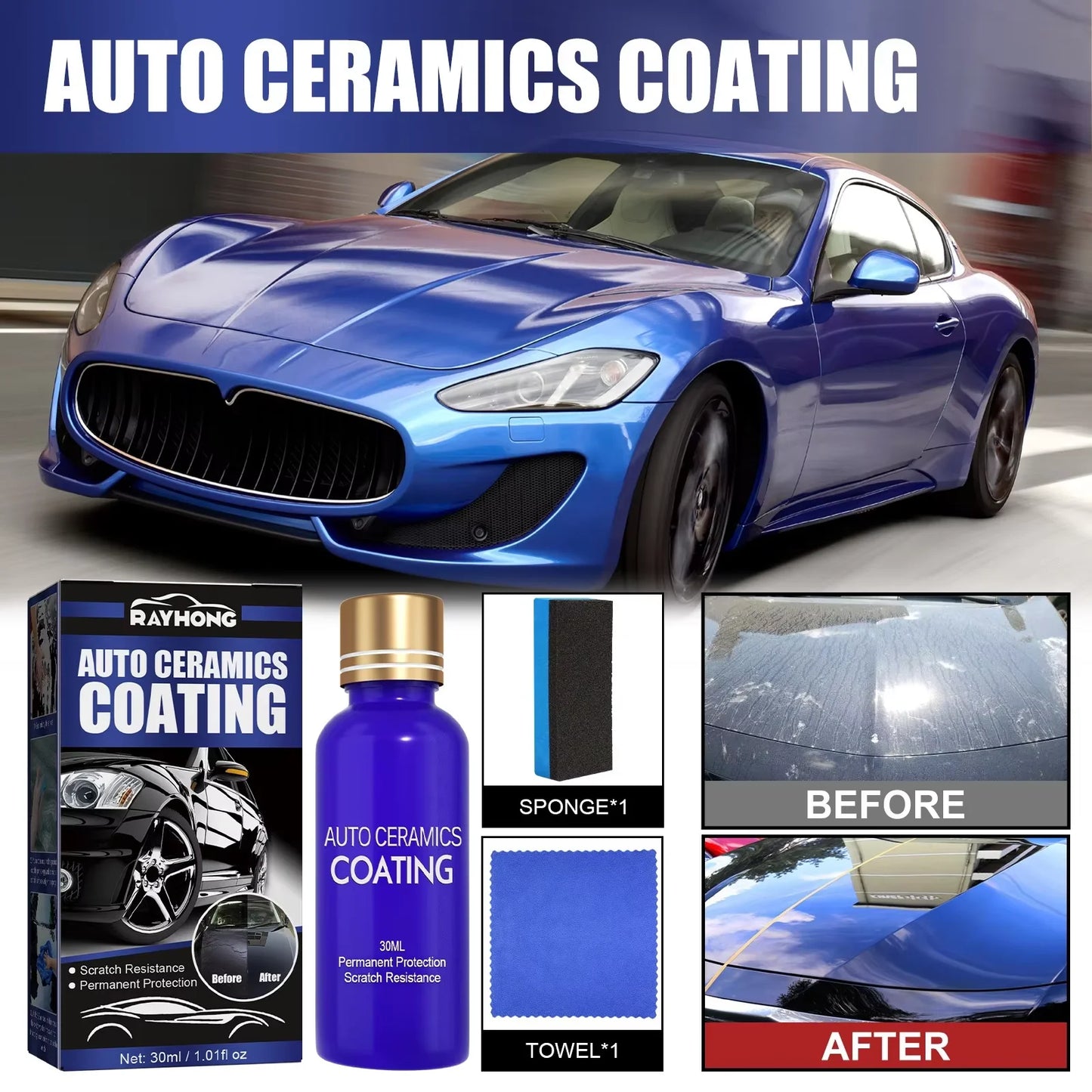 30ML 9H Autopolitur Auto Flüssigkeramikbeschichtung Superhydrophobes Glasbeschic