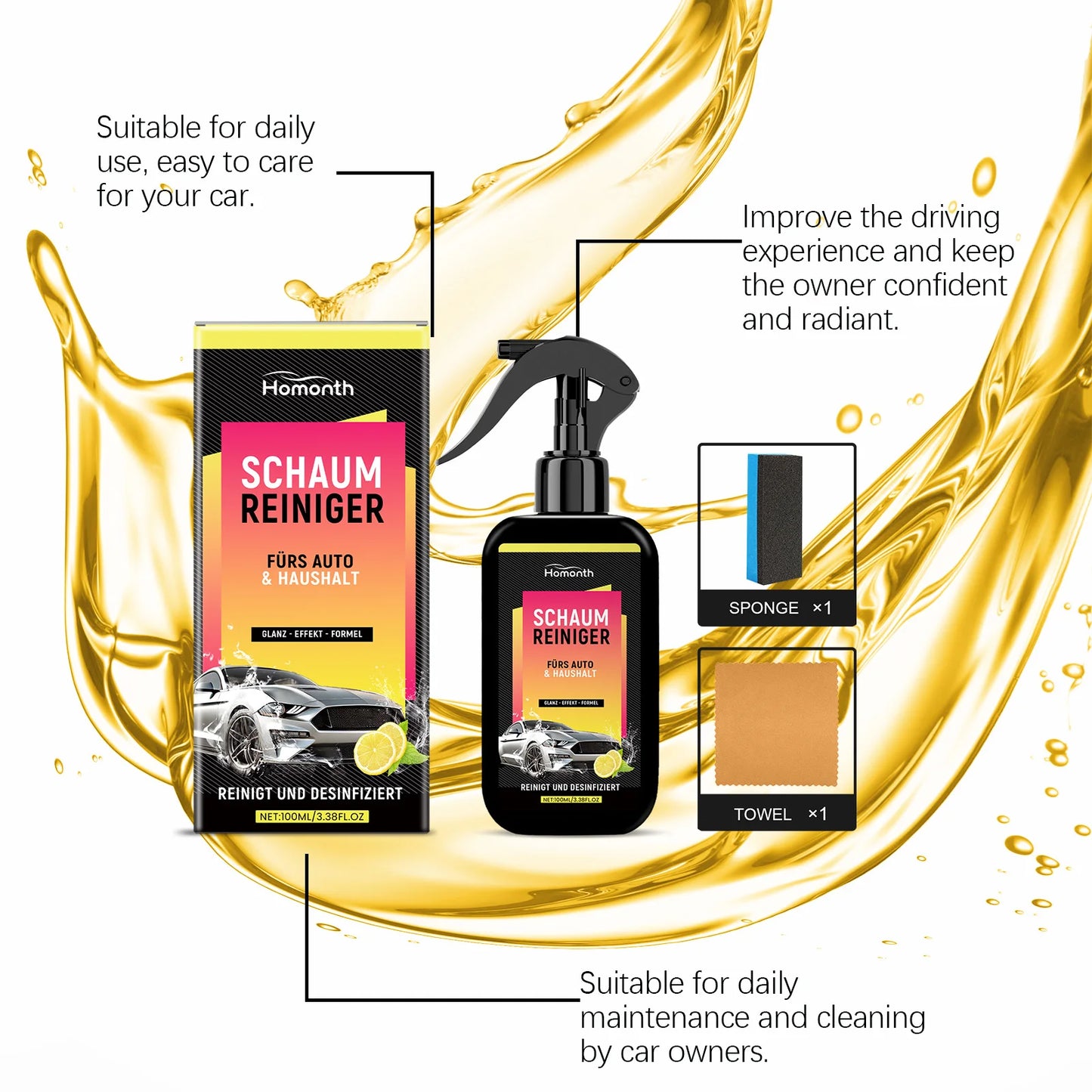 Auto-Reinigungsspray, wasserloses Waschwachs, Staubschmutzerentferner, Streifenfreier Glanz, Farbe, sichere Formel, s...