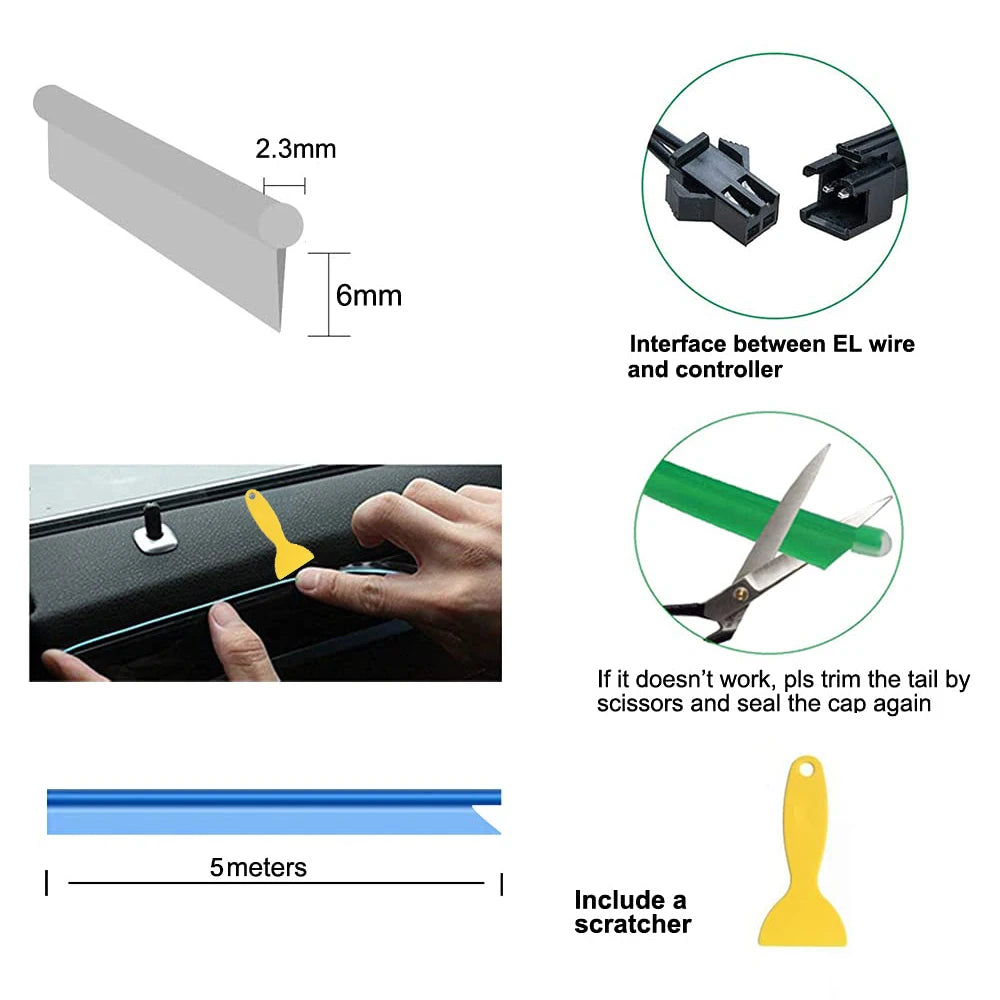 5m Auto Innenraum LED-Streifen Licht Neon El Verkabelung dekorative