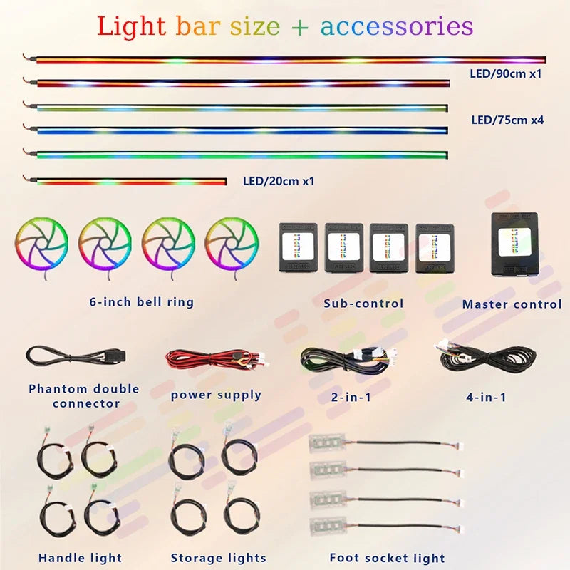 64 RGB Auto Umgebungs Licht Auto Innen Lichter Streifen DIY Auto Innen LED Streifen Für PEUGEOT 208 2019 2020 2021 20...