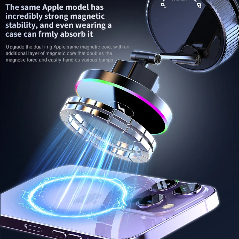15W Kabelloses Auto-Ladegerät Handyhalterung RGB Farbiges Licht Vakuum-Saugnapf Ladestation 360° Drehbar Faltbare Han...
