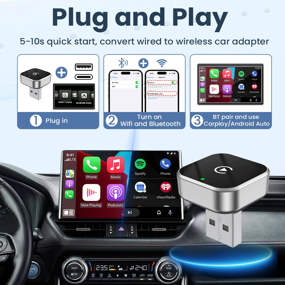 PLAYAIBOX Kabellos 2IN1 CarPlay Android Auto Adapter – SwissGlanzGarage Ansicht 2