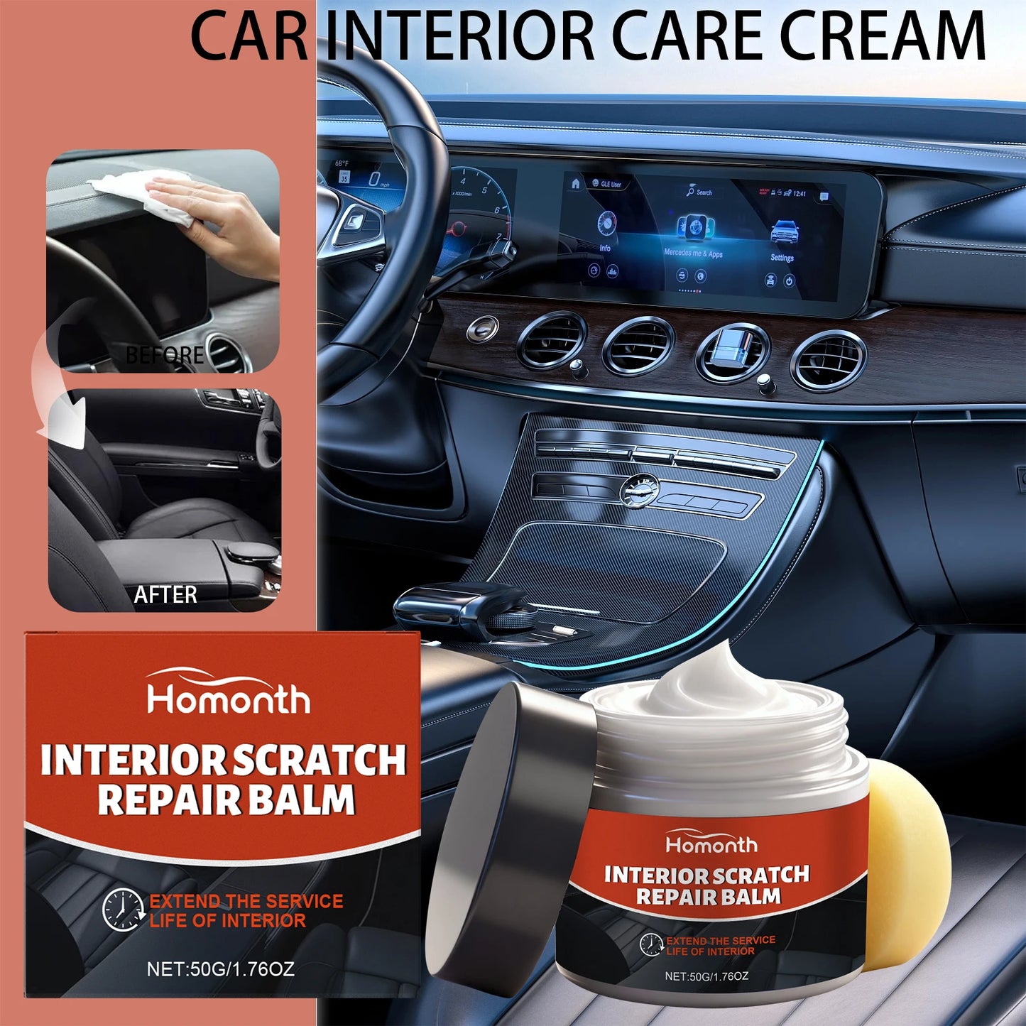 Auto-Innenreiniger, Lederpflegecreme für Sitze, Armaturenbrett, Lenkrad, Kfz-Rei